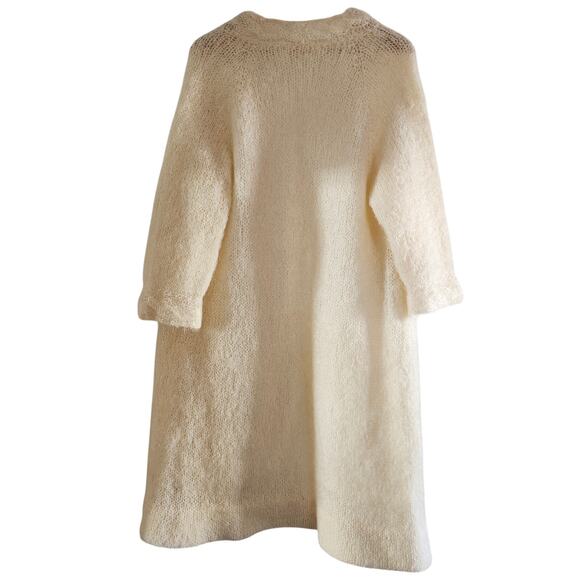 Vintage 50's Handknit Cream Mohair Long Sweater Coat Size Medium - Picture 2 of 8